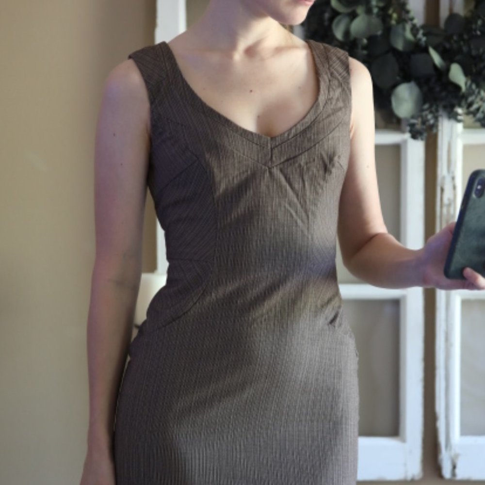 Brown V neck cocktail dress